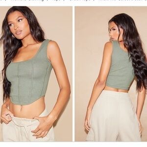 Pretty Little Thing Women's Crop Corset Style‎ Tank Top Size 8 Khaki